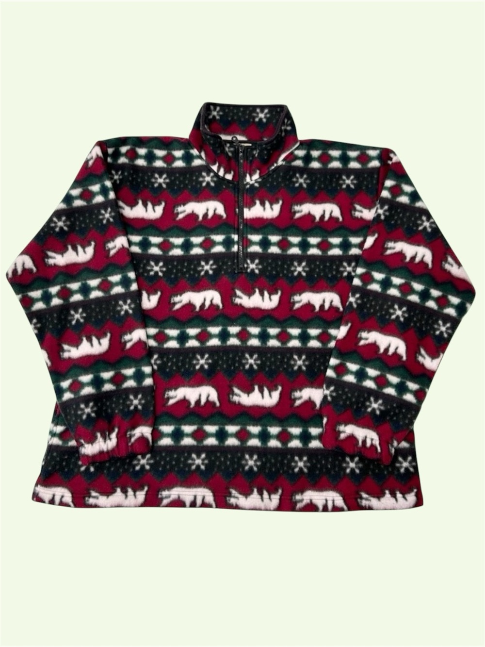Vintage 90s R&R AOP Polar Bear Snowflake Nature 1/4 Zip Fleece Pullover XXL